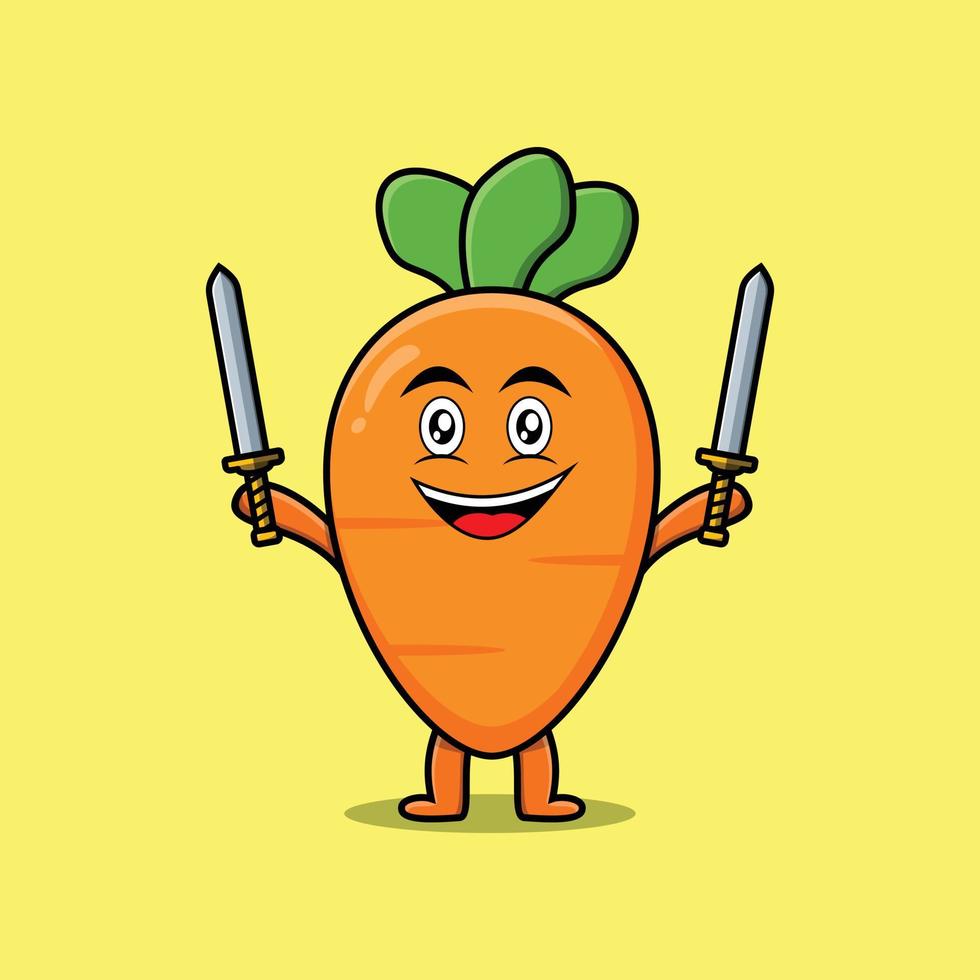 Cute cartoon Carrot character holding two sword vector