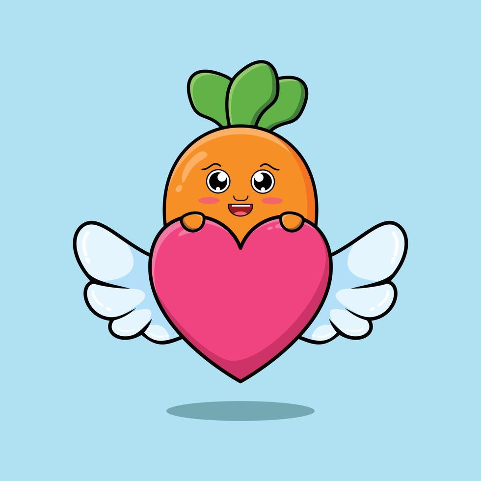 lindo personaje de zanahoria de dibujos animados que oculta el corazón vector