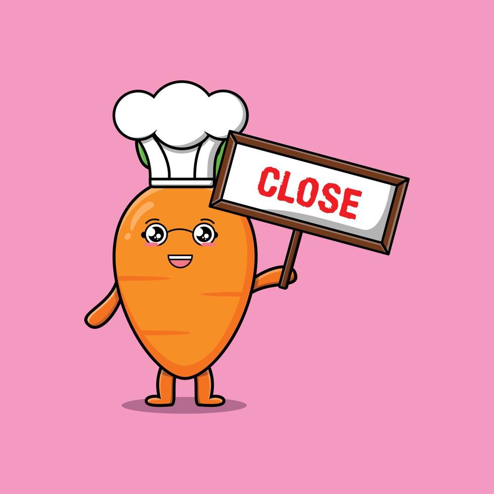 Cute cartoon carrot chef holding close sign board vector