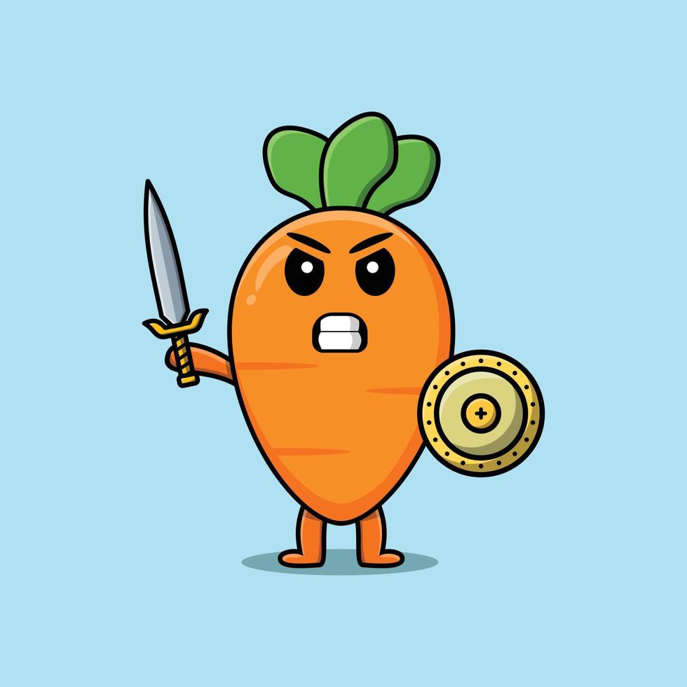 cartoon character Carrot holding sword and shield vector