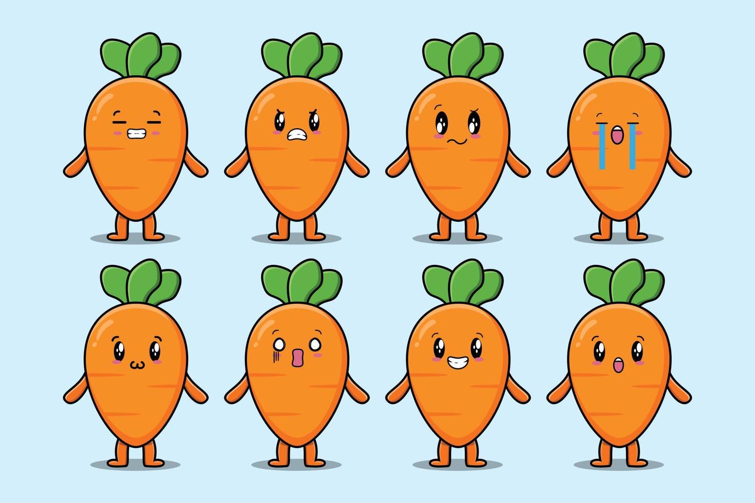 Set kawaii carrot cartoon with expressions vector