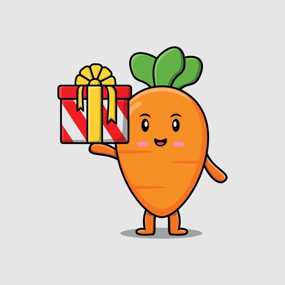 Cute cartoon carrot character holding gift box vector