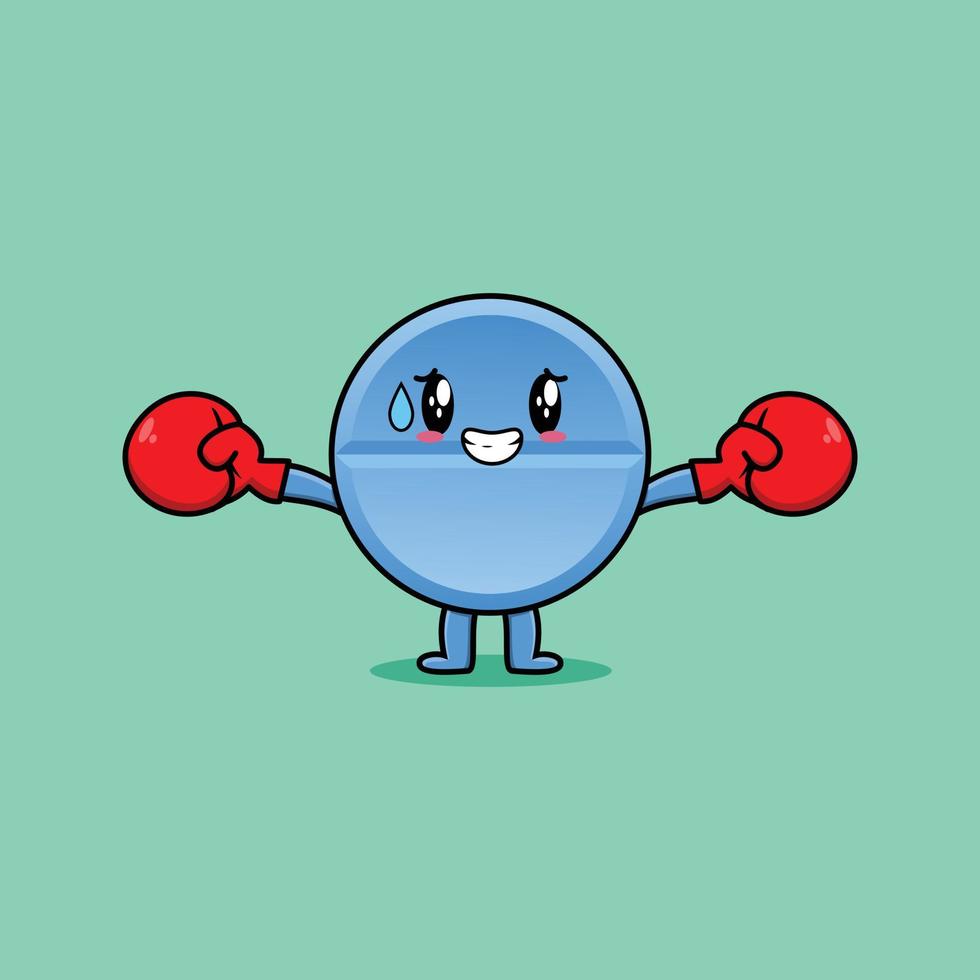 Cute Pill medicine cartoon playing sport boxing vector