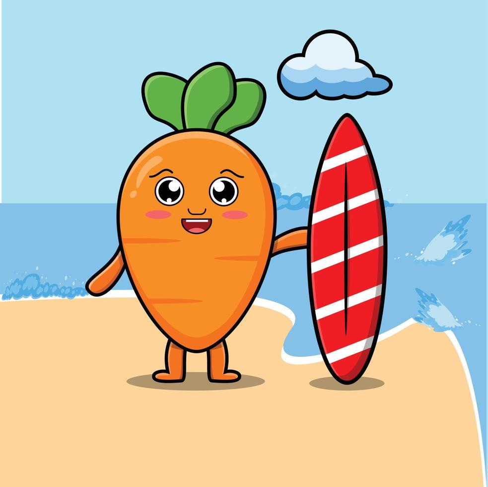 cartoon carrot playing surfing with surfing board vector