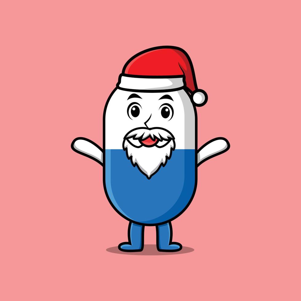 Cute Cartoon mascot Capsule medicine santa claus vector