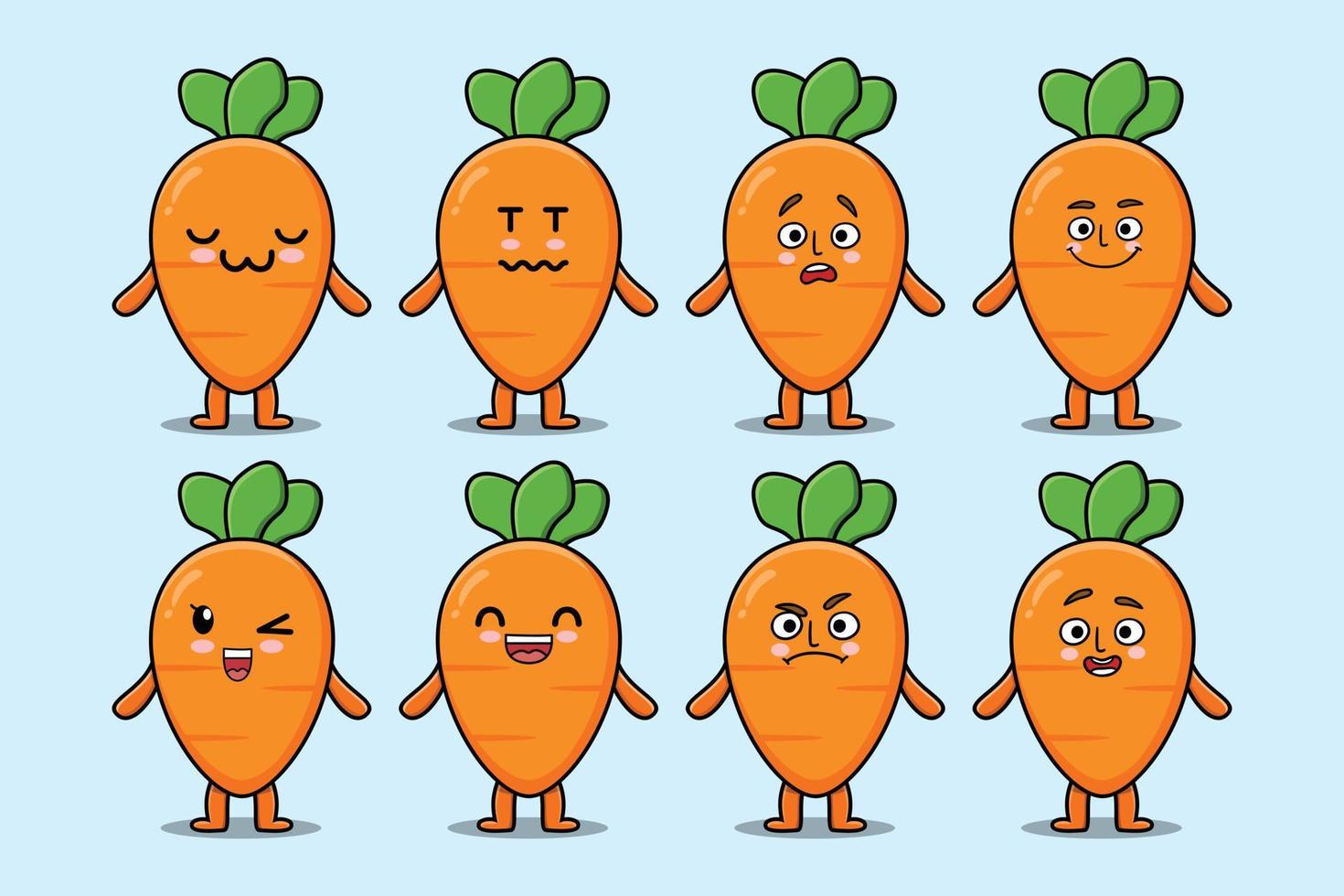 Set kawaii carrot cartoon with expressions vector