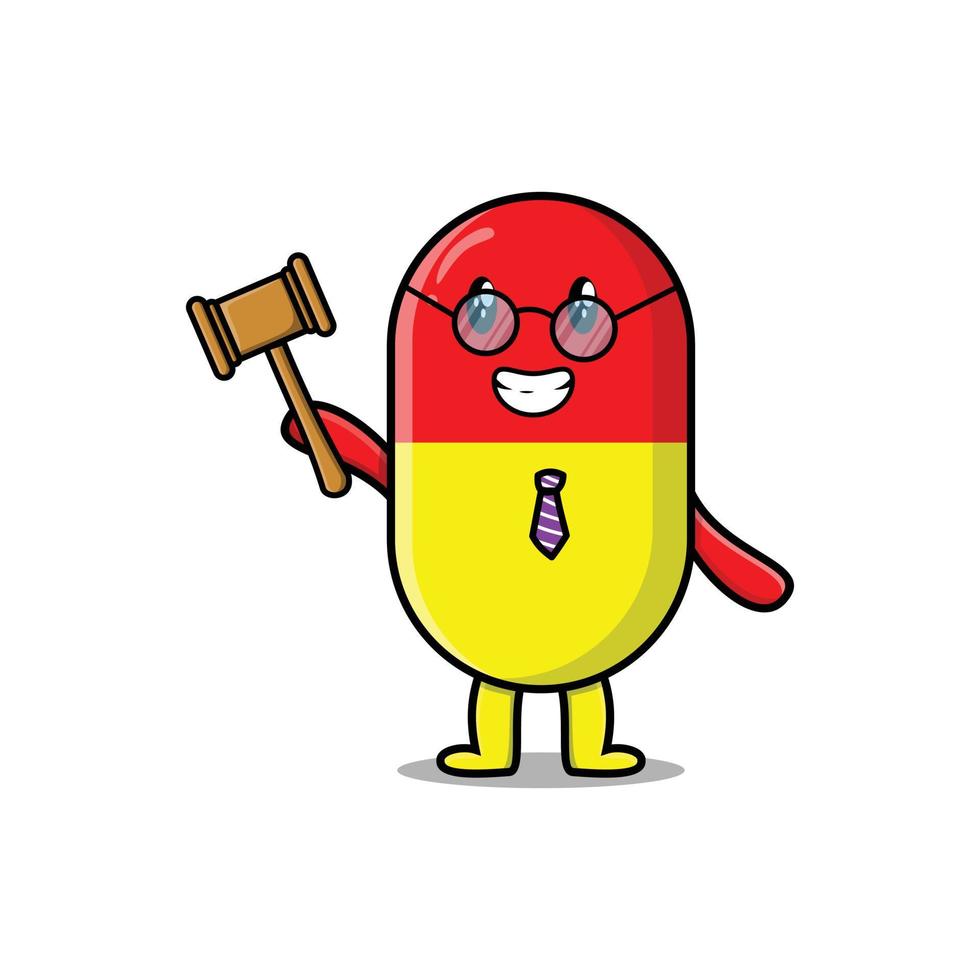 Cute cartoon mascot wise judge capsule medicine vector