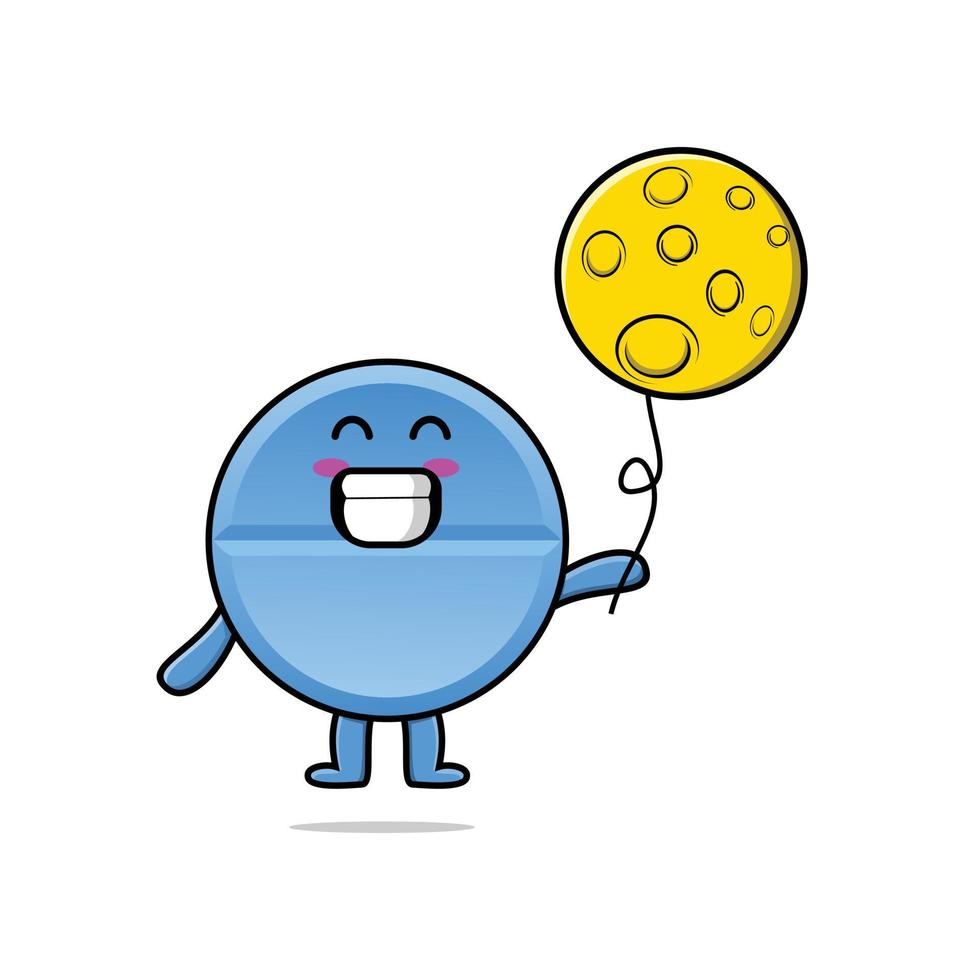 cartoon pill medicine floating with moon balloon vector