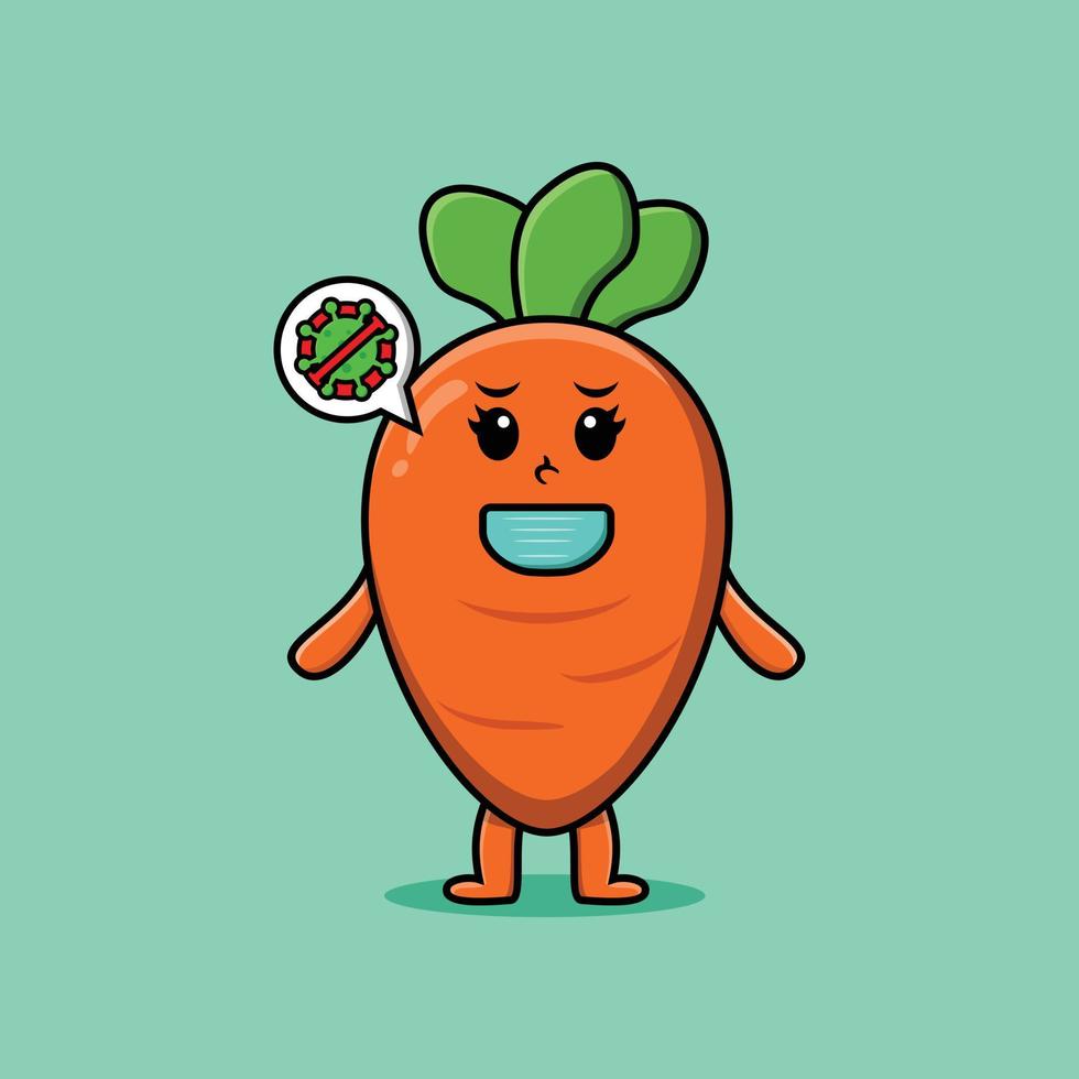 Cute cartoon carrot using mask to prevent virus vector