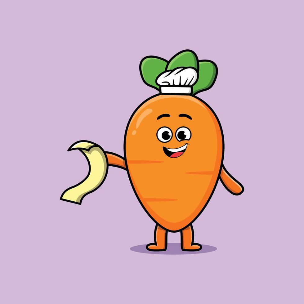 Cute cartoon carrot chef character with menu vector