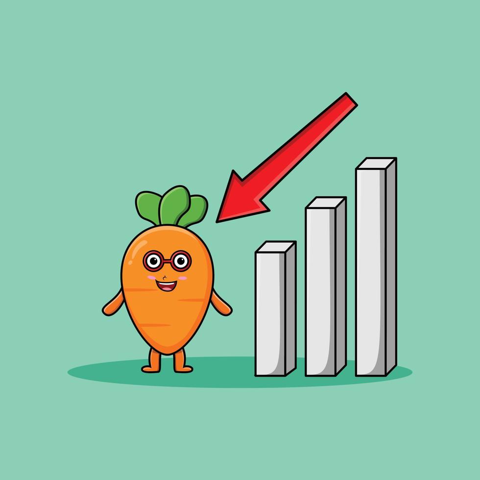 cute cartoon carrot with down sign graphic vector