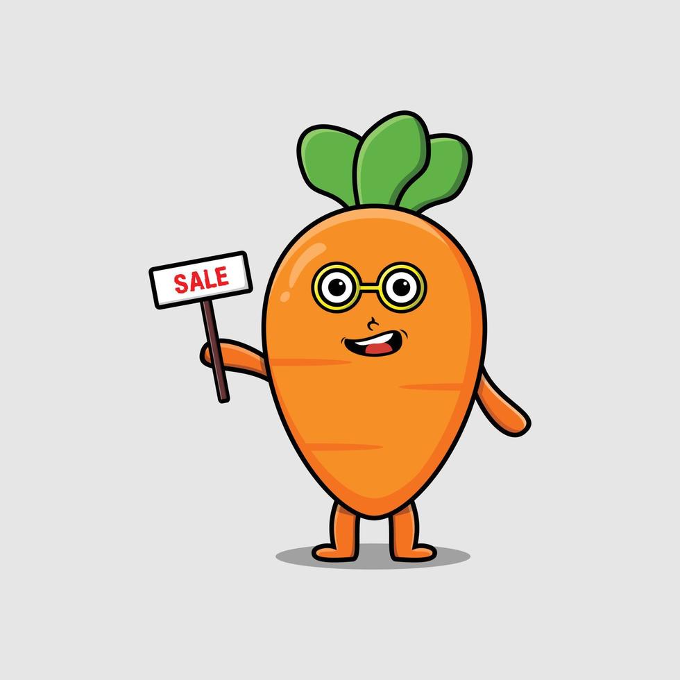 Cute cartoon carrot character holding sale sign vector