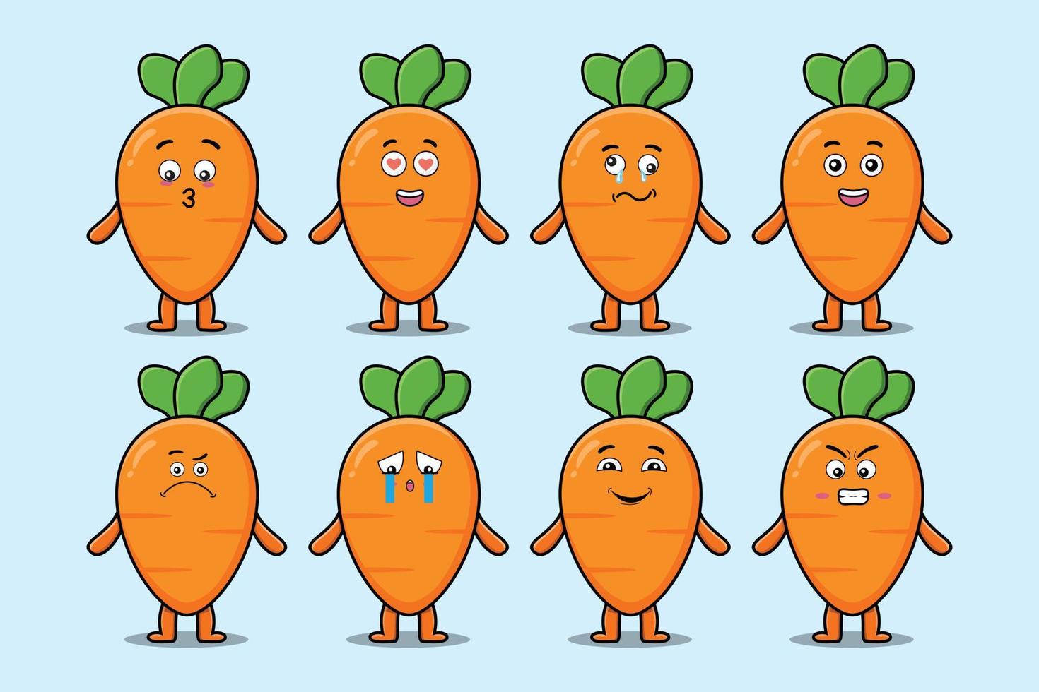 Set kawaii carrot cartoon with expressions vector