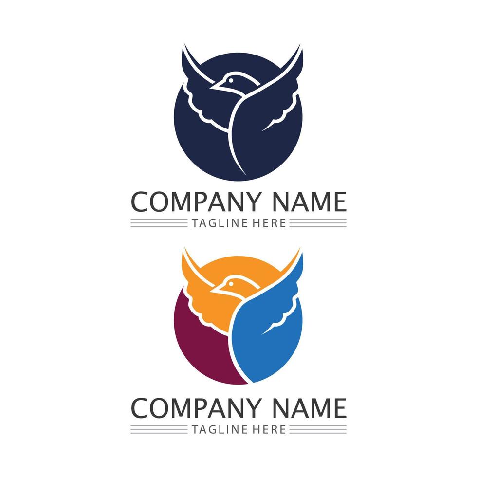 Birds and swallow dove logo design and vector animal wings and flying bird