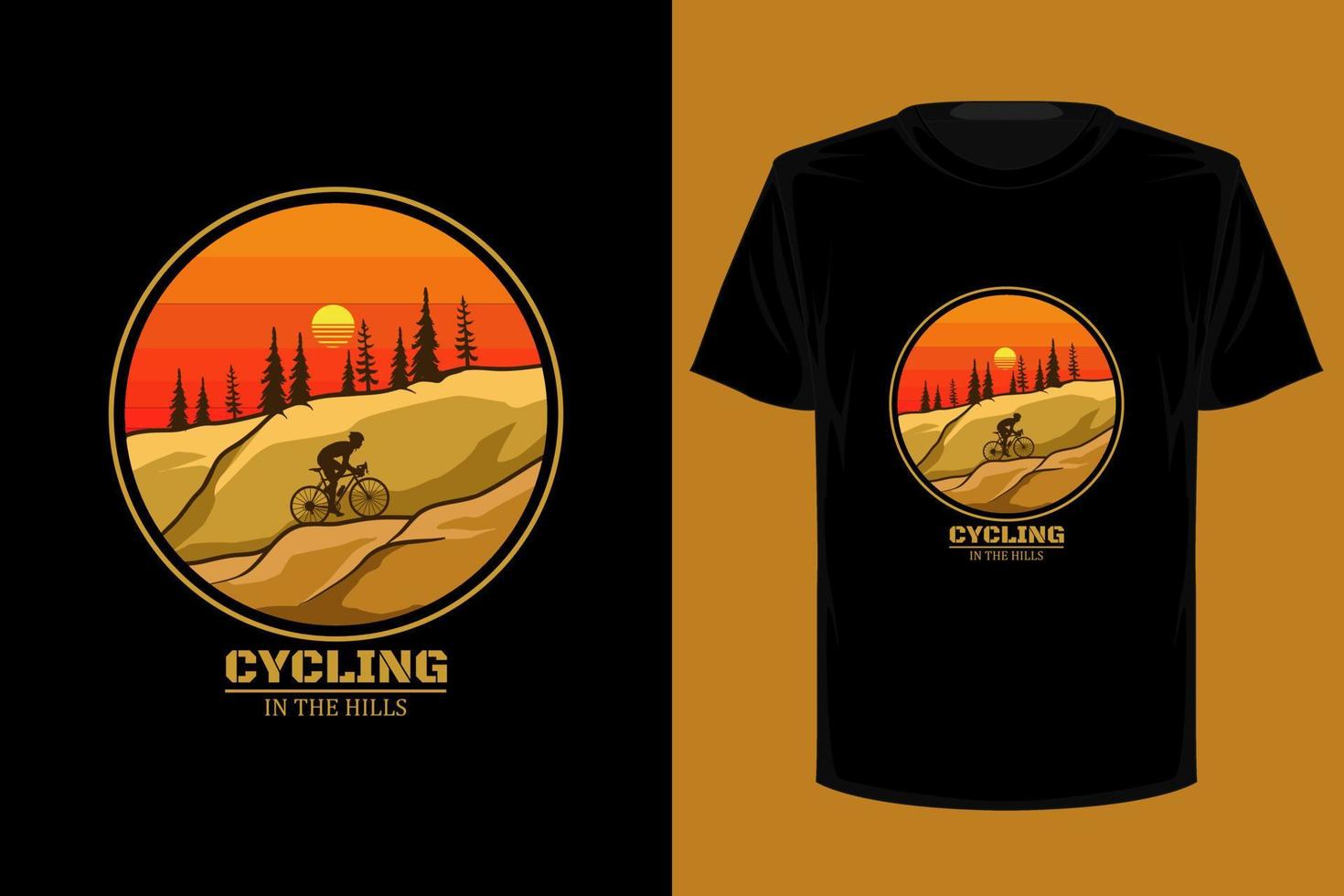 Cycling in the hills retro vintage t shirt design vector