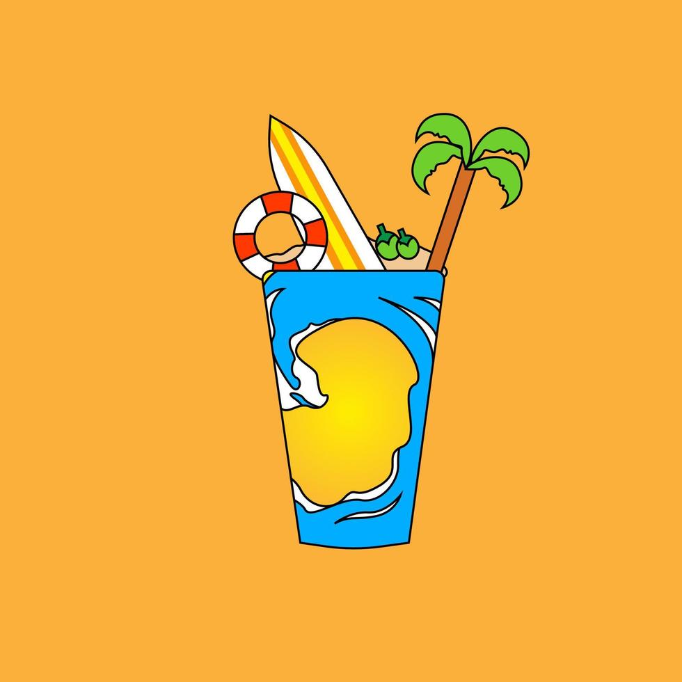 Summer mood in the form of a glass of fresh juice. Vector Illustration