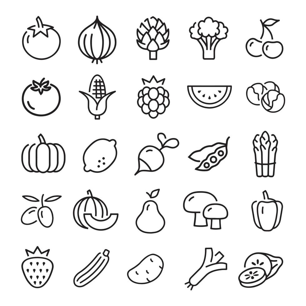 los iconos de frutas y verduras vector