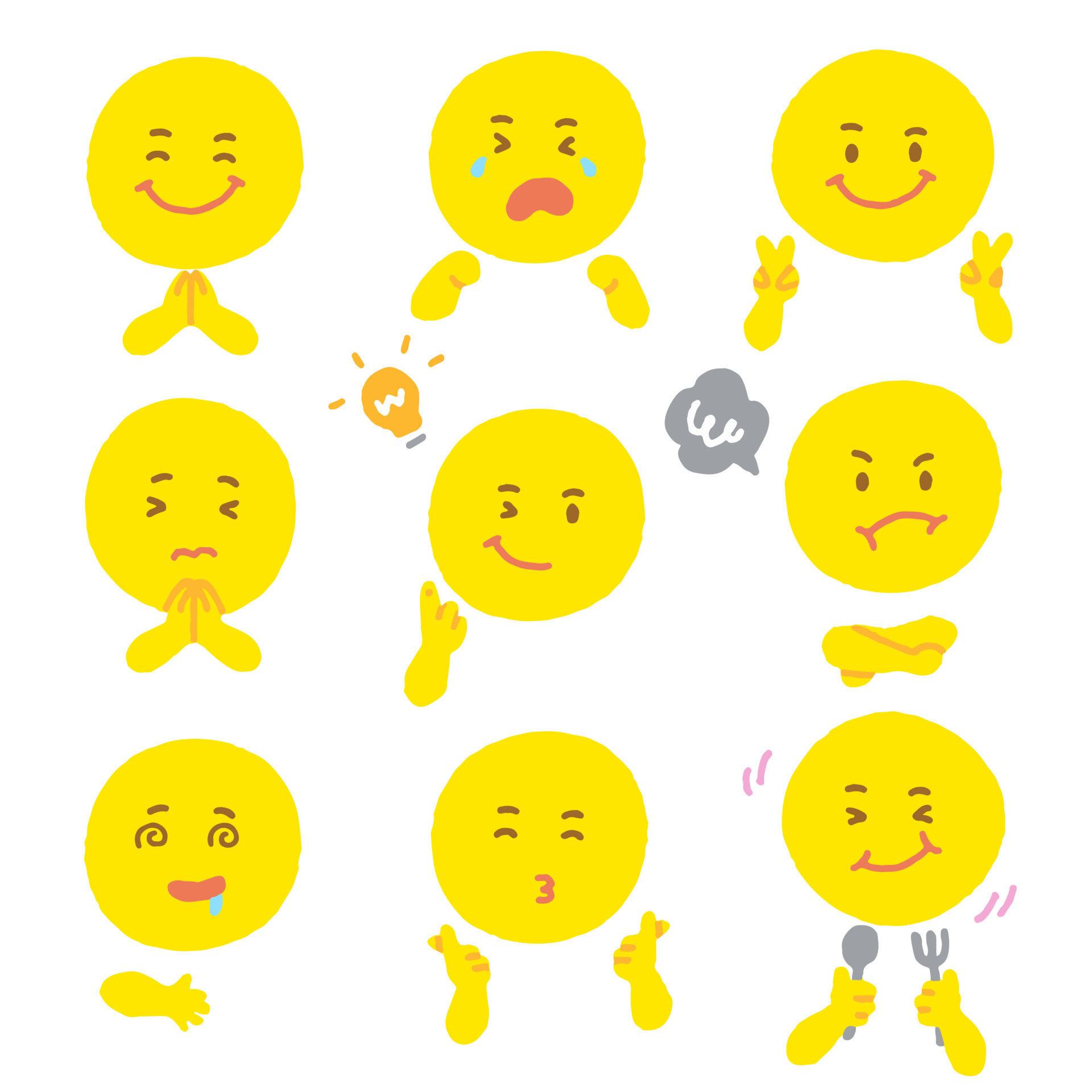 Cute Yellow Round Circle Emoji Different Expression Emotion ...