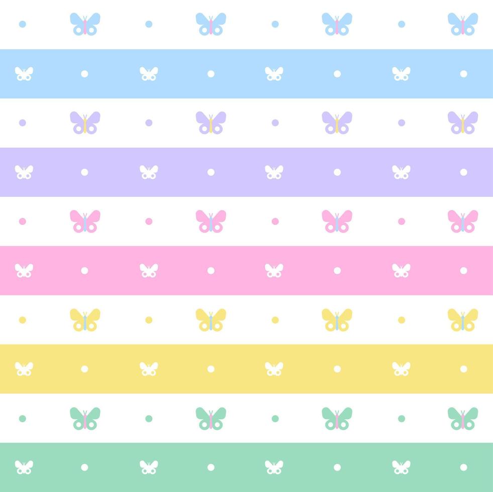 Rainbow Pastel Cute Beautiful Butterfly Horizontal Line Stripe Dot Dash Line Circle Seamless Pattern Vector Illustration Tablecloth, Picnic mat wrap paper, Mat, Fabric, Textile, Scarf