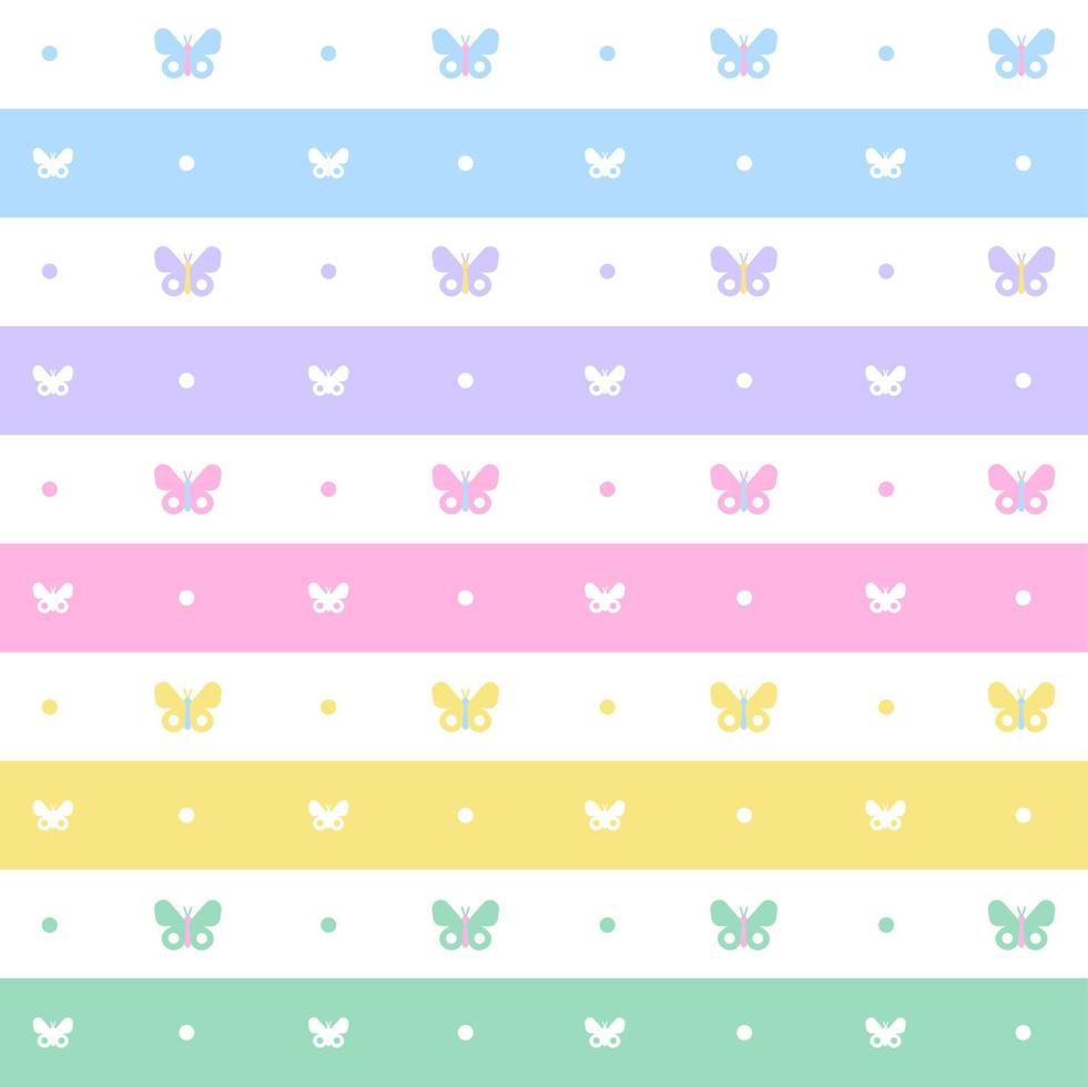 Rainbow Pastel Cute Beautiful Butterfly Horizontal Line Stripe Dot Dash Line Circle Seamless Pattern Vector Illustration Tablecloth, Picnic mat wrap paper, Mat, Fabric, Textile, Scarf