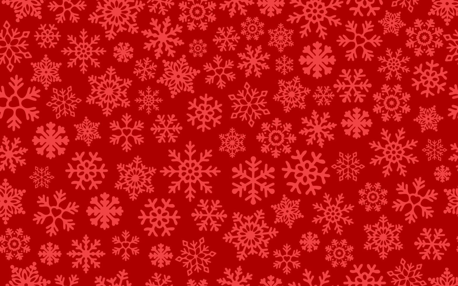 Light Red Snowflakes on Red background. Vector Seamless Pattern for Continuous replicate. Christmas falling Snowflake on Red backdrop. Concept of winter holiday.