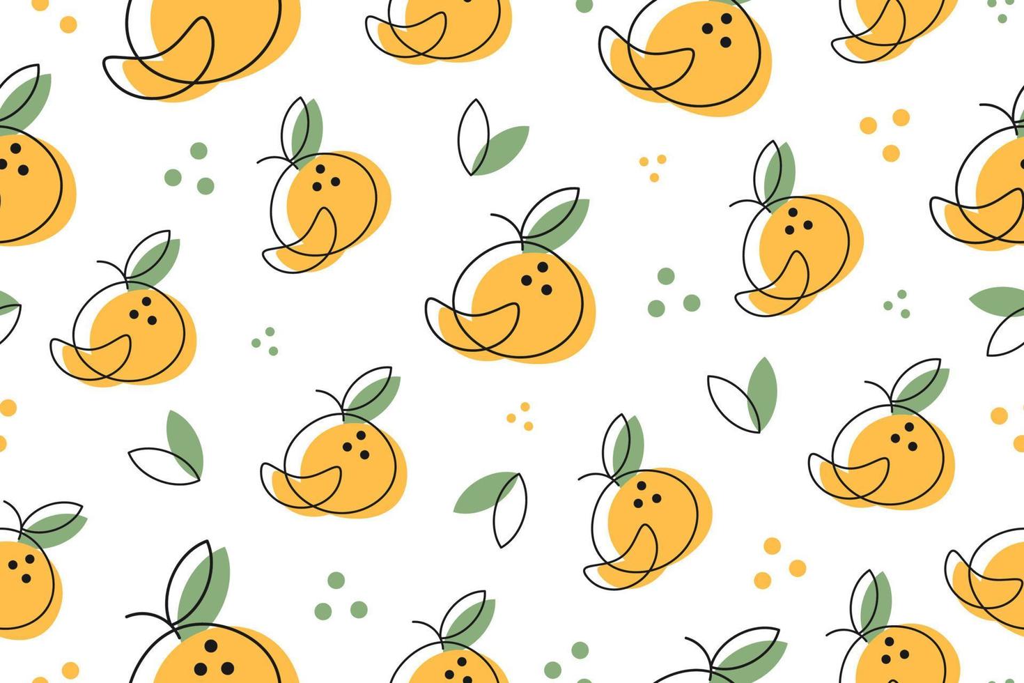 Tangerine or Orange Seamless Pattern. Hand drawn fresh tropical citrus fruits. Food Pattern for print, textile, fabric, wrapping paper, wallpaper, scrapbooking. Vector illustration, outline style.