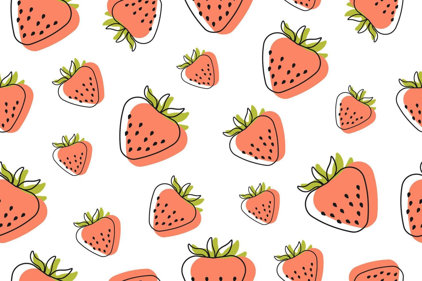 Strawberry Seamless Pattern. Hand drawn fresh Berries. Food Pattern for print, textile, fabric, wrapping paper, wallpaper, scrapbooking. Vector illustration, outline style.