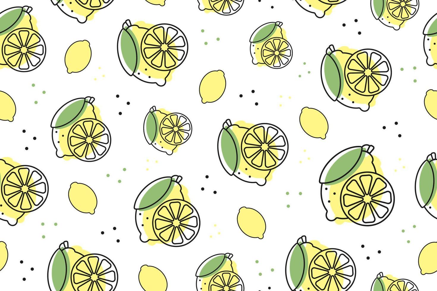 patrón sin costuras de limón. frutas cítricas tropicales frescas dibujadas a mano. patrón de alimentos para impresión, textil, tela, papel de envolver, papel tapiz, scrapbooking. ilustración vectorial, estilo de esquema. vector