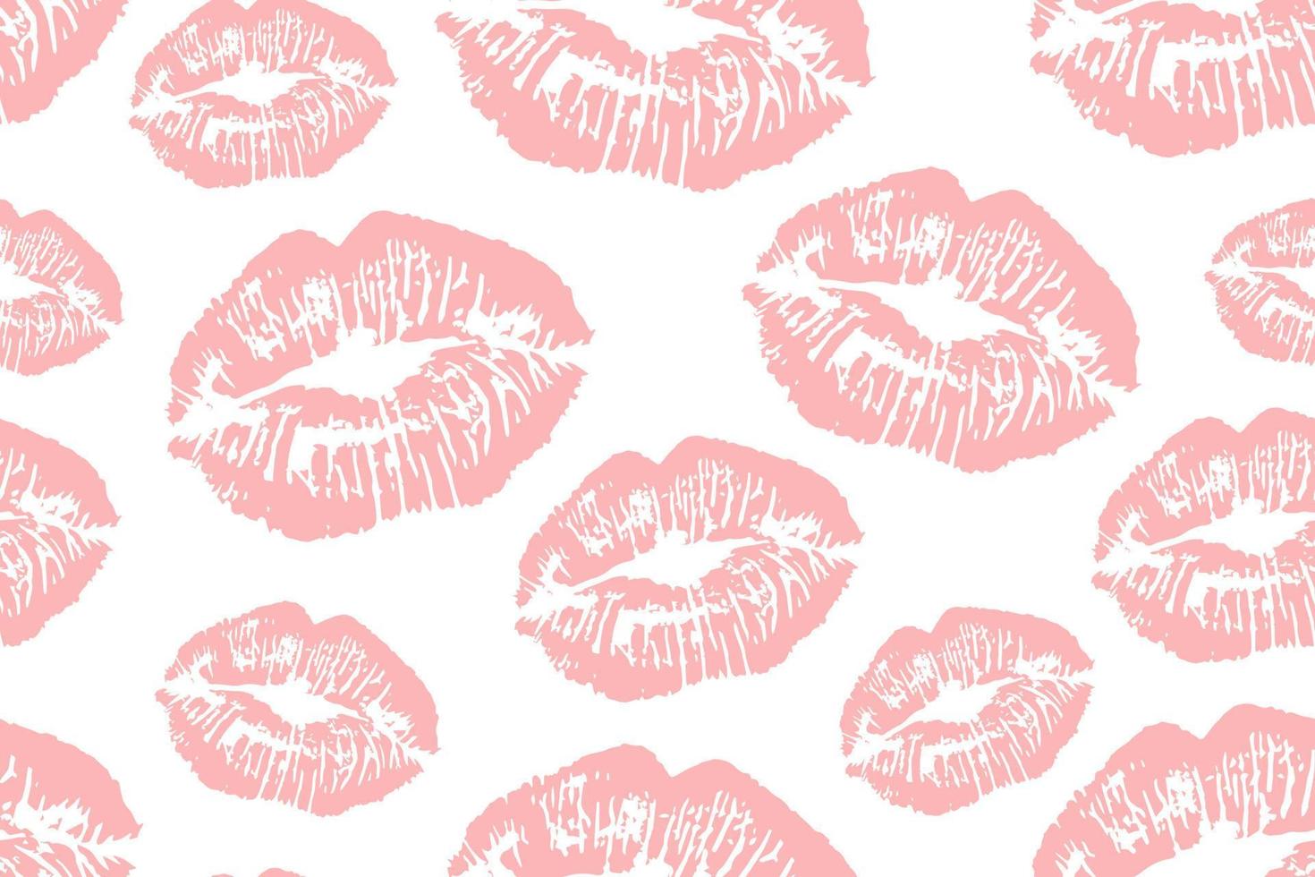 Seamless Pattern with pink Lips. Lip Prints on a white background. Seductive Pattern for fabric, packaging, paper. Vector illustration.