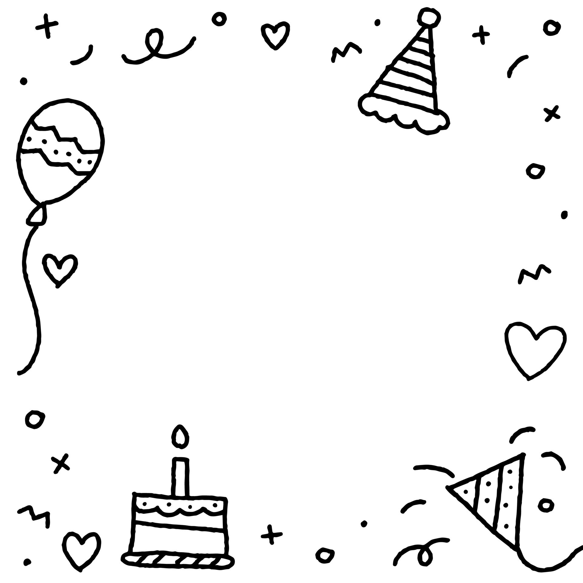 Cute Happy Birthday Party Confetti Black and White BW Doodle ...