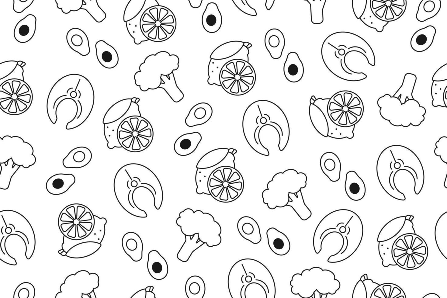 Seamless Pattern with Healthy trendy Food Icons. Organic Food background. Vector illustration in a linear simple style.