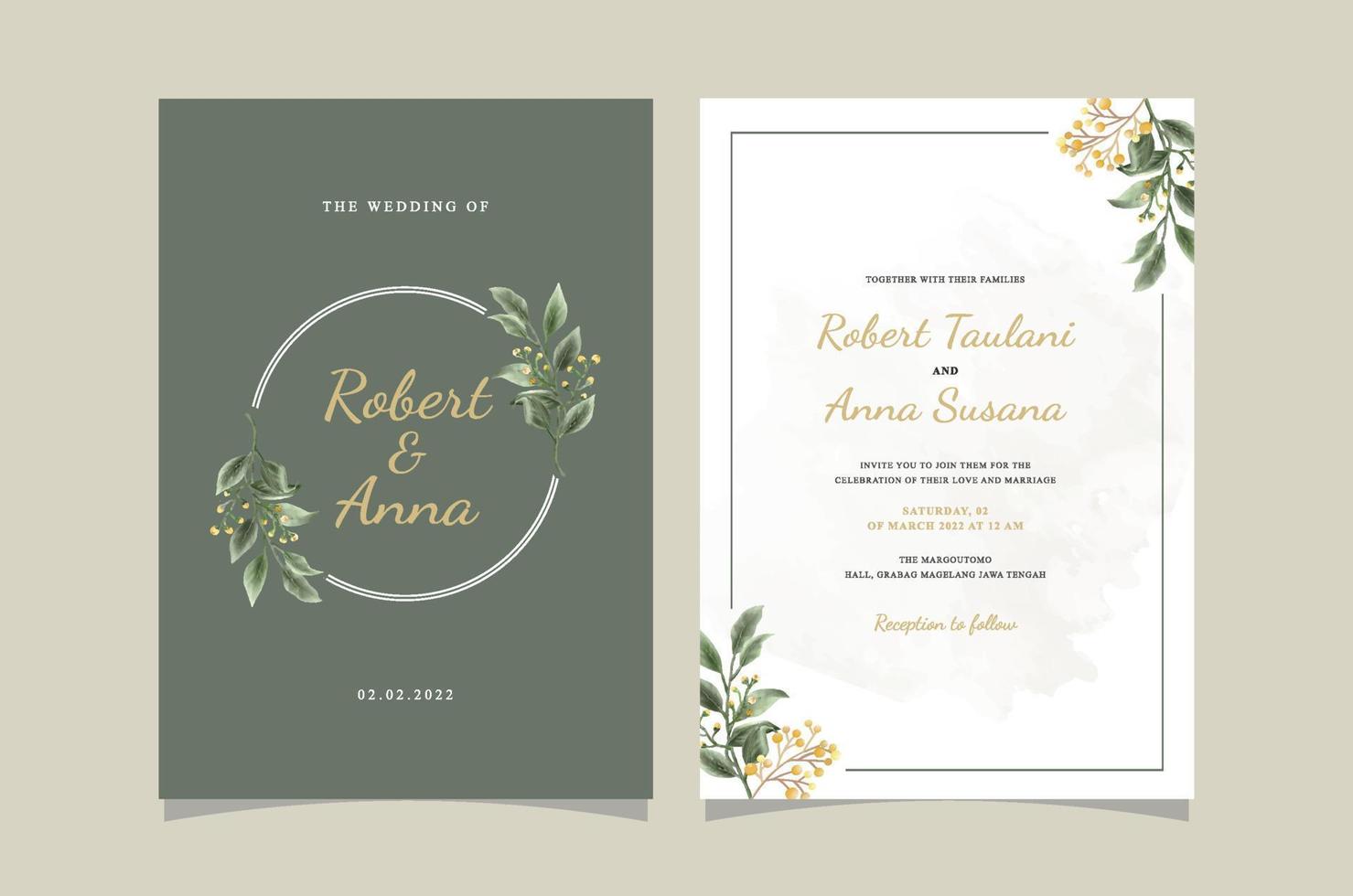 Greenery floral wedding invitation card template vector