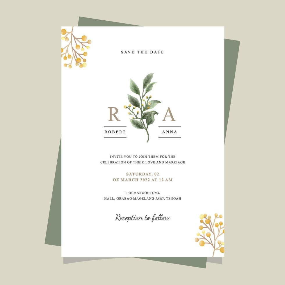 Floral wedding invitation card template vector