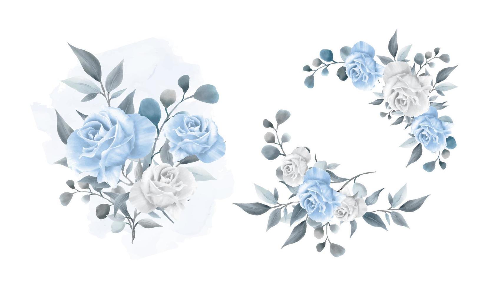 Set of watercolor floral frame bouquets and decoration vector