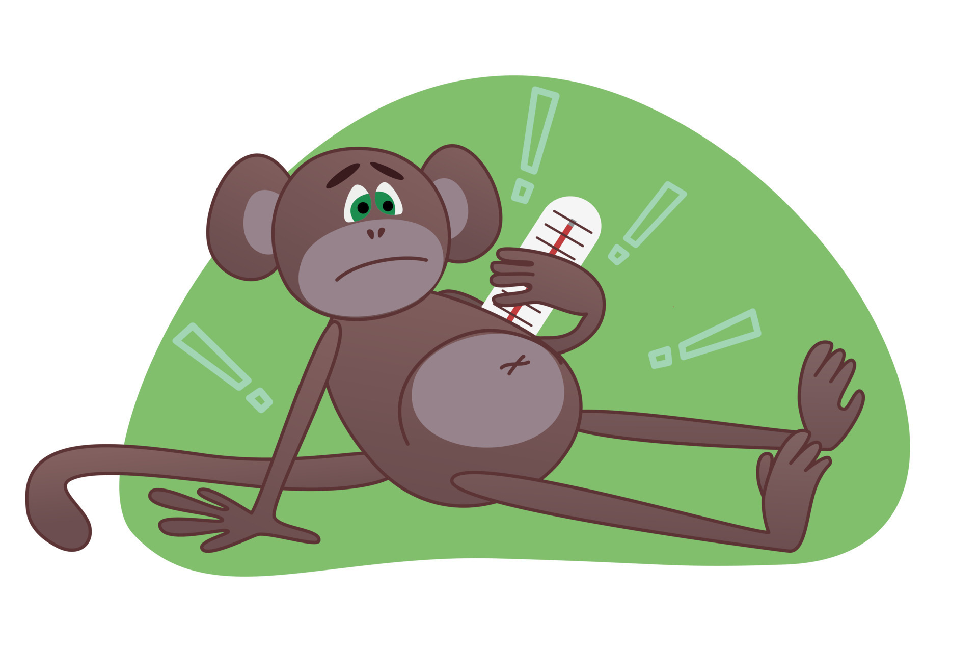 Vector illustration of an ill monkey with thermometer showing fever on green  background. New Monkeypox 2022 virus. Ape in cartoon style isolated.  8975776 Vector Art at Vecteezy