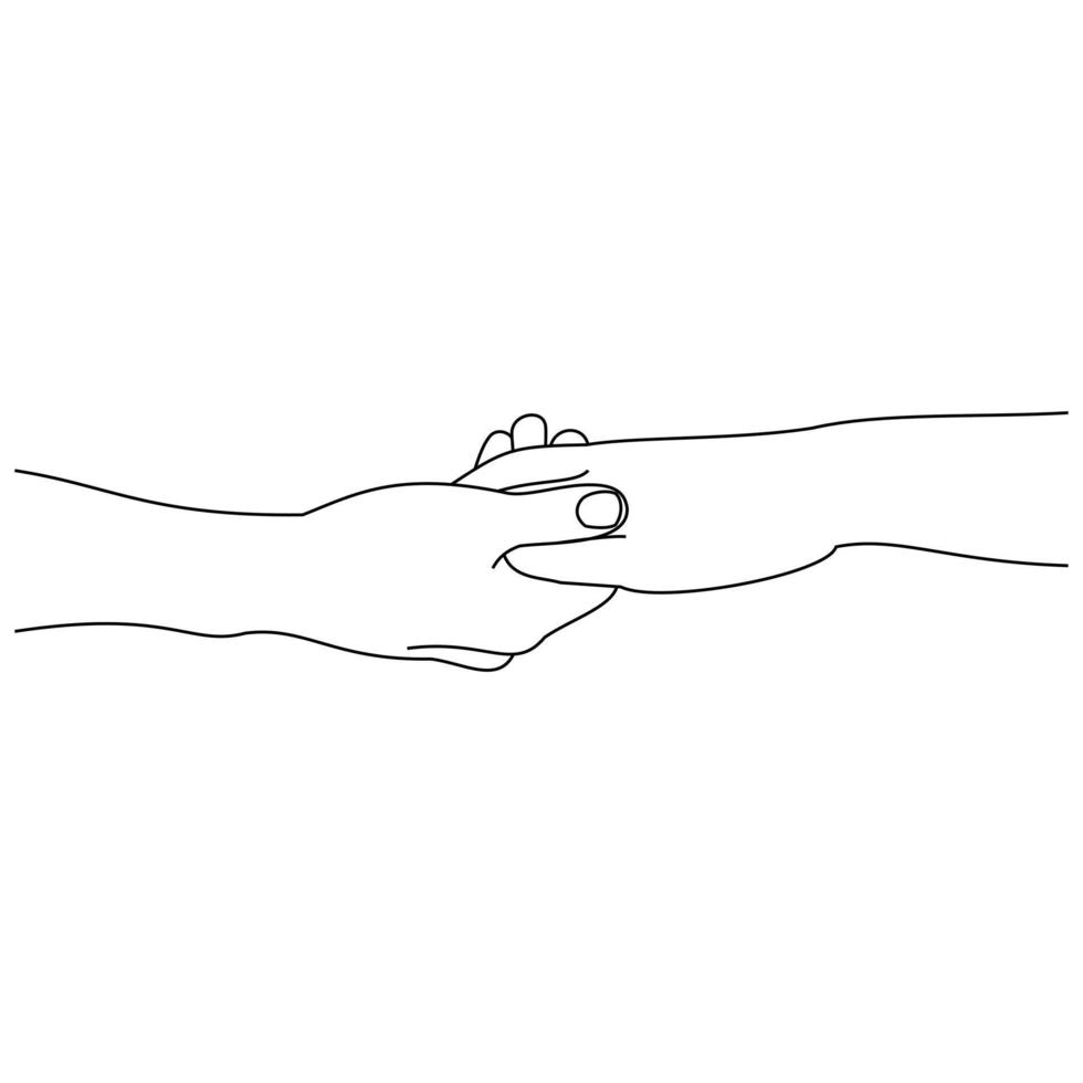 el concepto de dos manos que intentan ayudar a alcanzar o tocar y orar. la mano del niño pequeño trata de alcanzar al hombre de la mano grande. Apretón de manos de apoyo a la amistad aislado sobre fondo blanco. vector