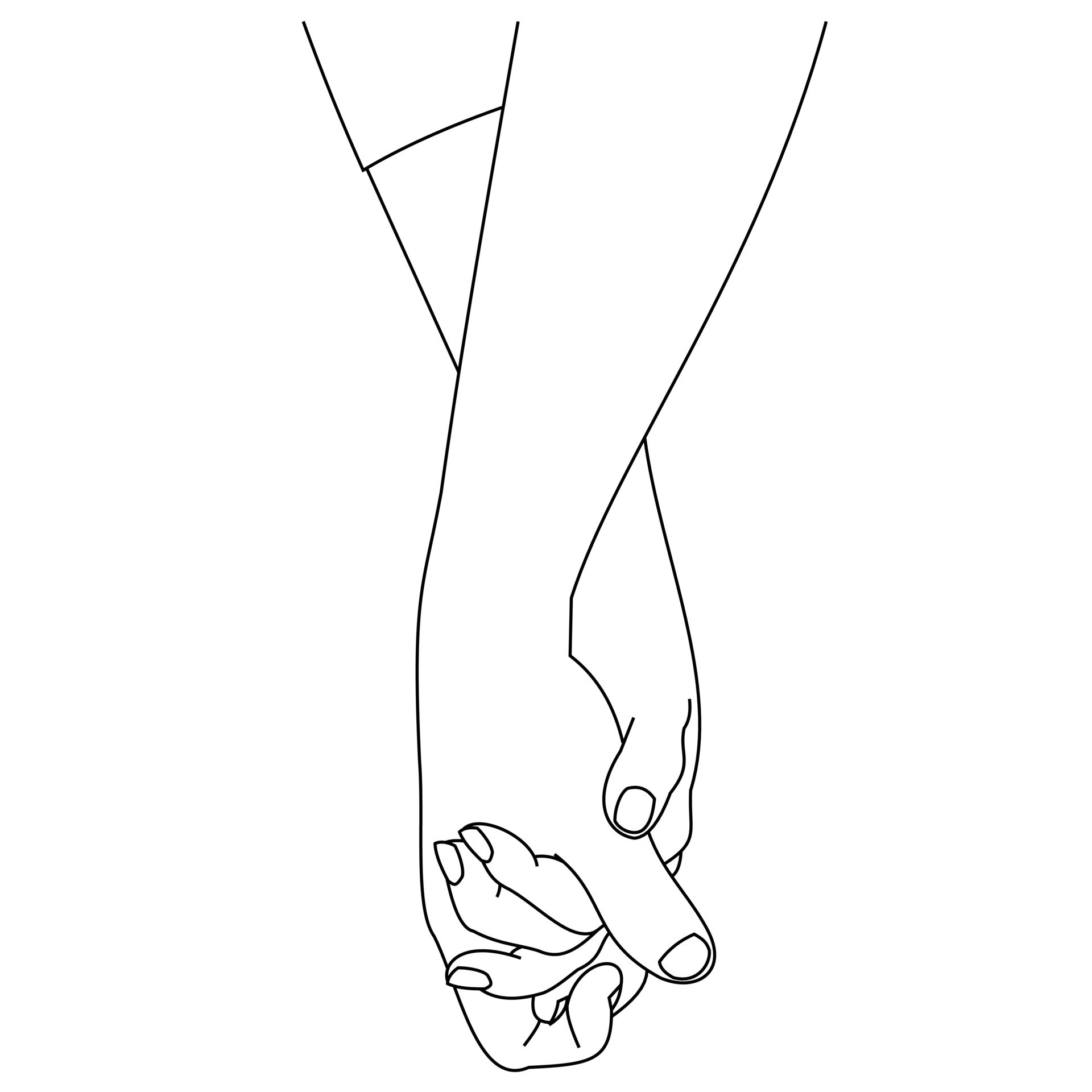 dibujo lineal de ilustración de un primer plano de las manos de un hombre y  una mujer abrazándose entre sí. pareja hombre y mujer en la boda cogidos de  la mano. manos