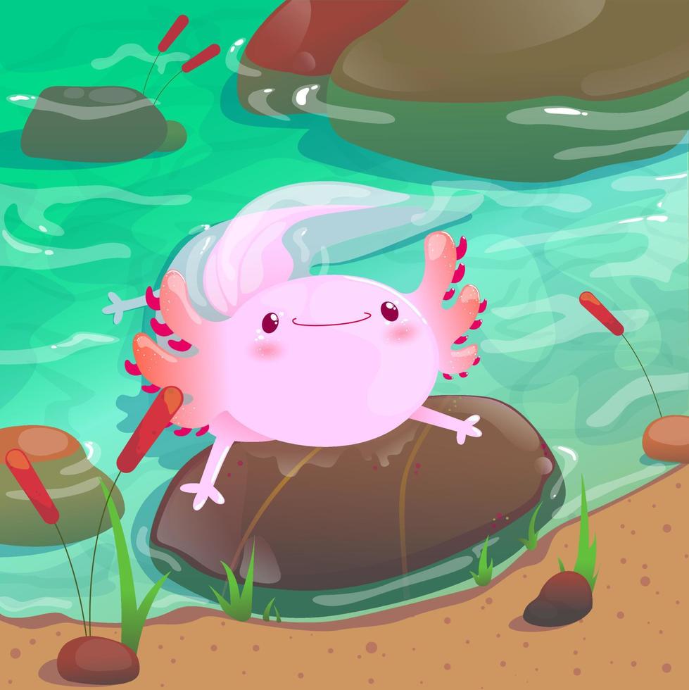 axolotl in a river vector illustration