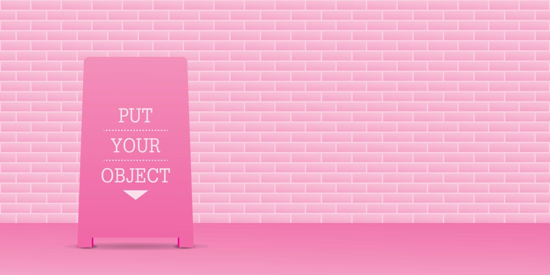 pastel pink brick wall with pink floor background for putting your object vector