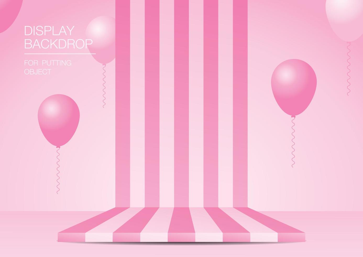 vector de ilustración 3d de pantalla de fondo de patrón de rayas rosas con globos sobre fondo pastel dulce para poner su objeto