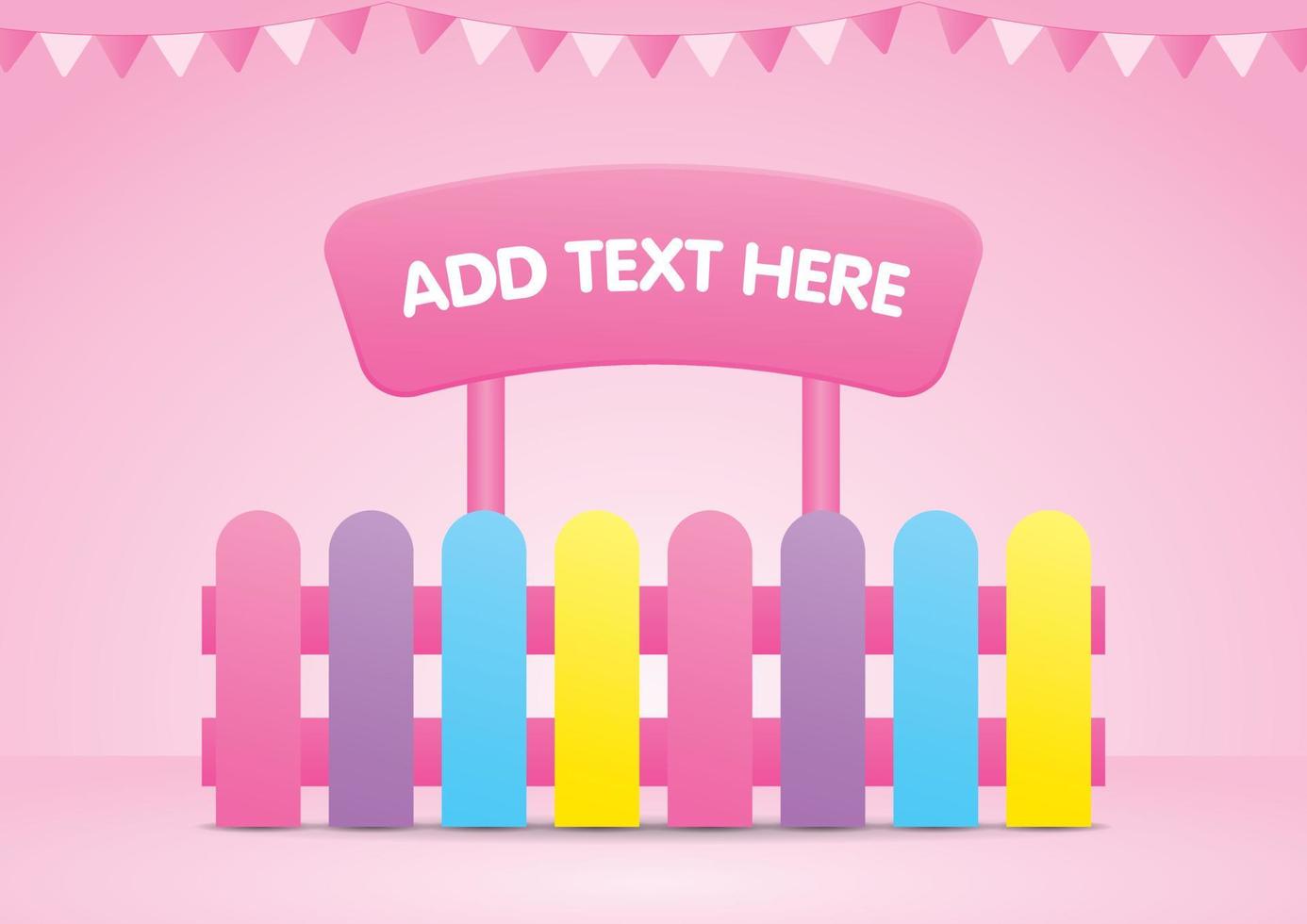 cute colorful pastel fence with signage illustration vector in girly style