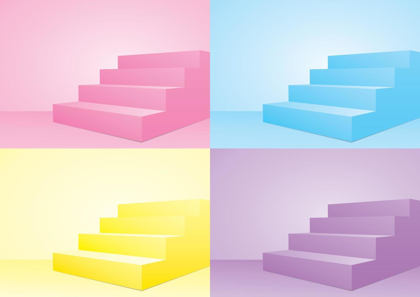 simple design pastel stairs display background set 3d illustration vector