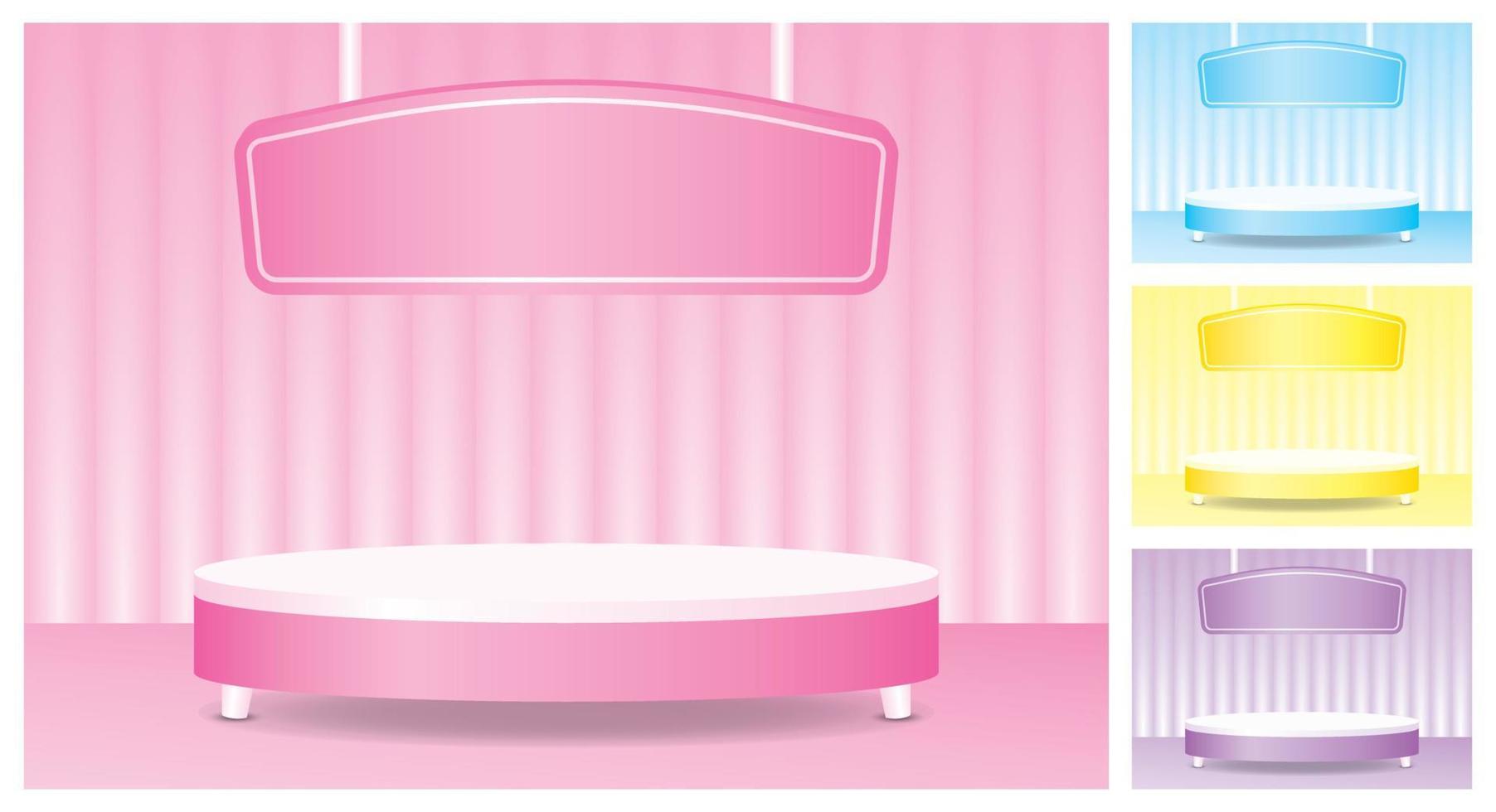 cute girly display stand with hanging sign on sweet pastel scene collection 3d illustration vector for putting your object