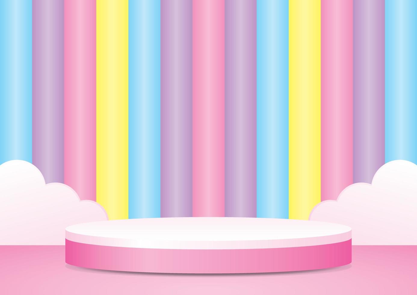 cute circle pink podium display with colorful pastel wall 3d illustration vector for putting your object