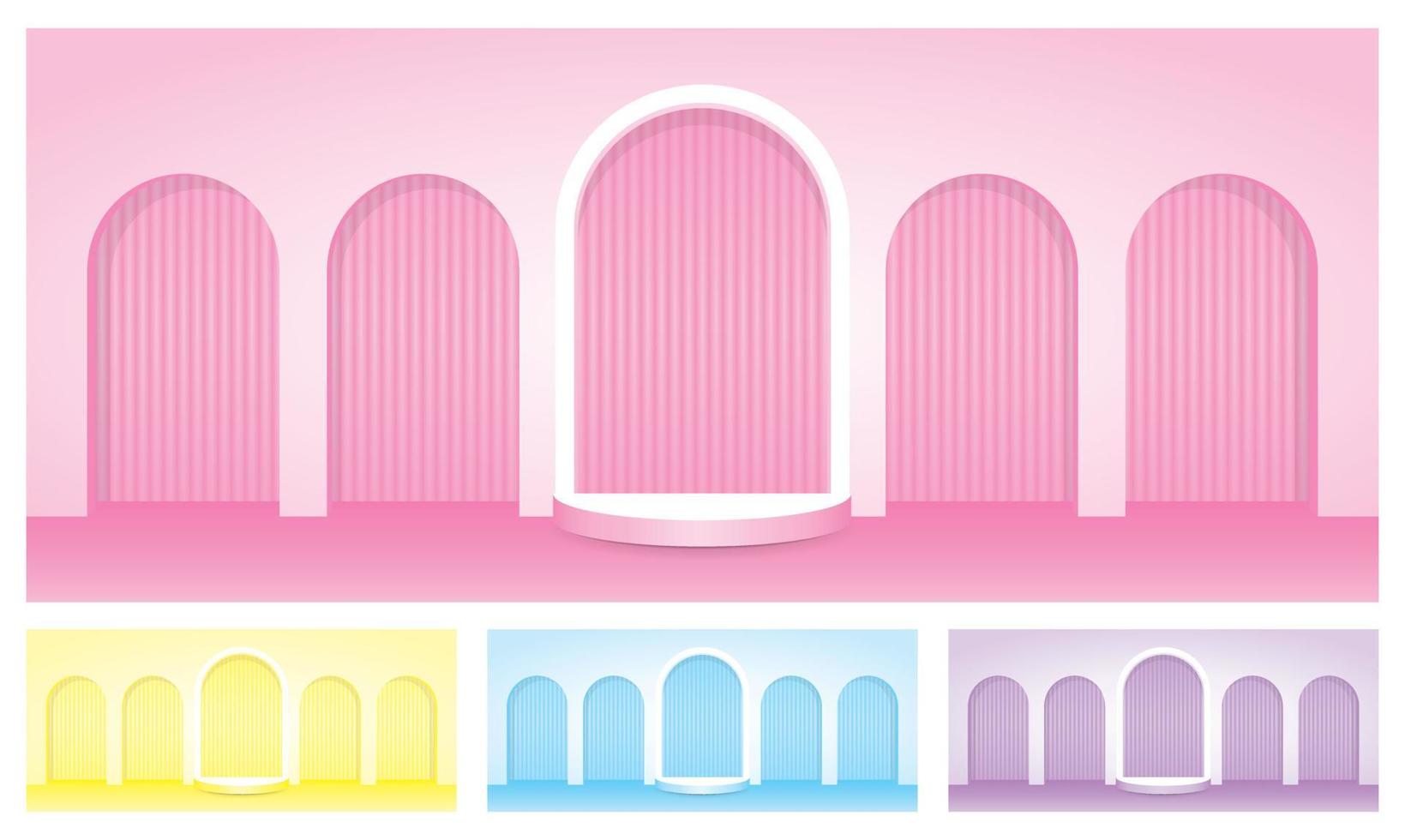 dulce pared de arco pastel con semicírculo pantalla paso 3d ilustración vector colección de fondo para poner su objeto