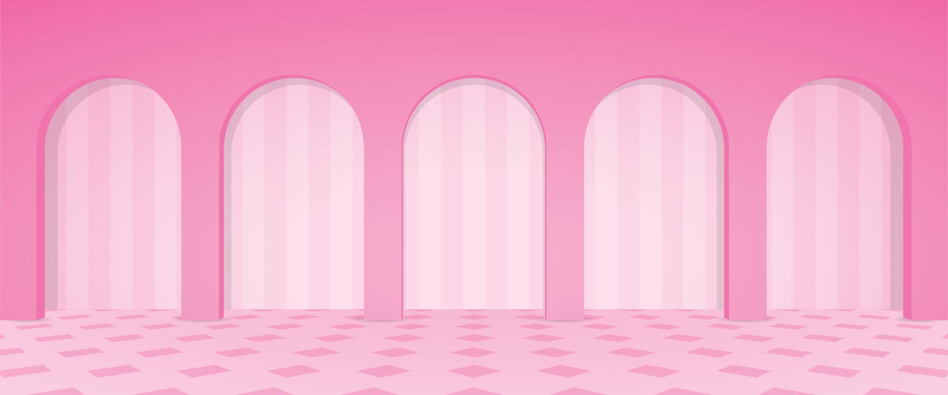 moda dulce pastel rosa arco pared escena fondo 3d ilustración vector