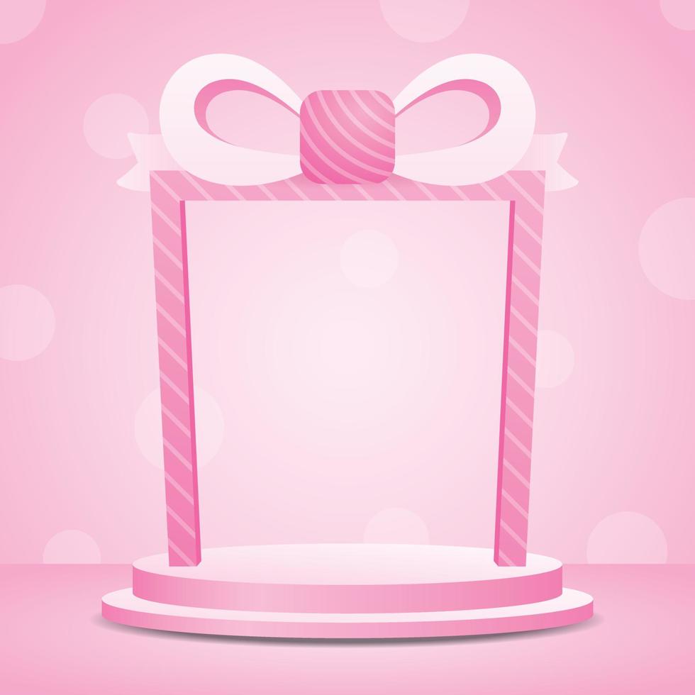 cute gift box arch with podium display in sweet pink pastel color theme 3d illustration vector for putting object