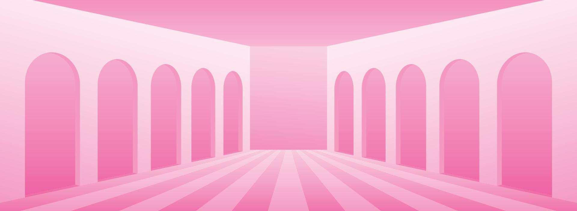 sweet pastel pink wide corridor background scene 3d illustration vector