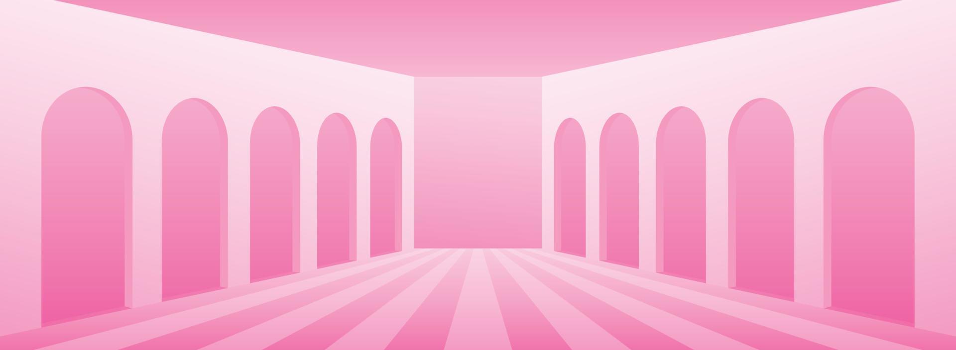 sweet pastel pink wide corridor background scene 3d illustration vector