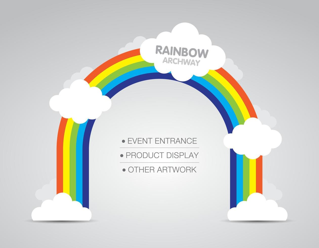 Rainbow with cloud archway graphic vector for designing event entrance, product display or other artwork.
